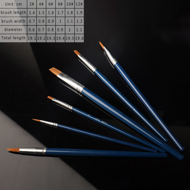6Pcs/Set Watercolor Paint Pen Flat Peak Nylon Hair Oil Painting Brushes Drawing Art Supplies Multi Purpose Wooden Handle