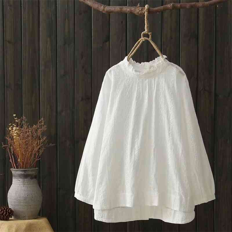 Spring Autumn Cotton Embroidered Full Stand White Shirt Lace Collar Loose Slim Top Blouse 210615
Spring Autumn Cotton Embroidered Full Stand White Shirt Lace Collar Loose Slim Top Blouse 210615