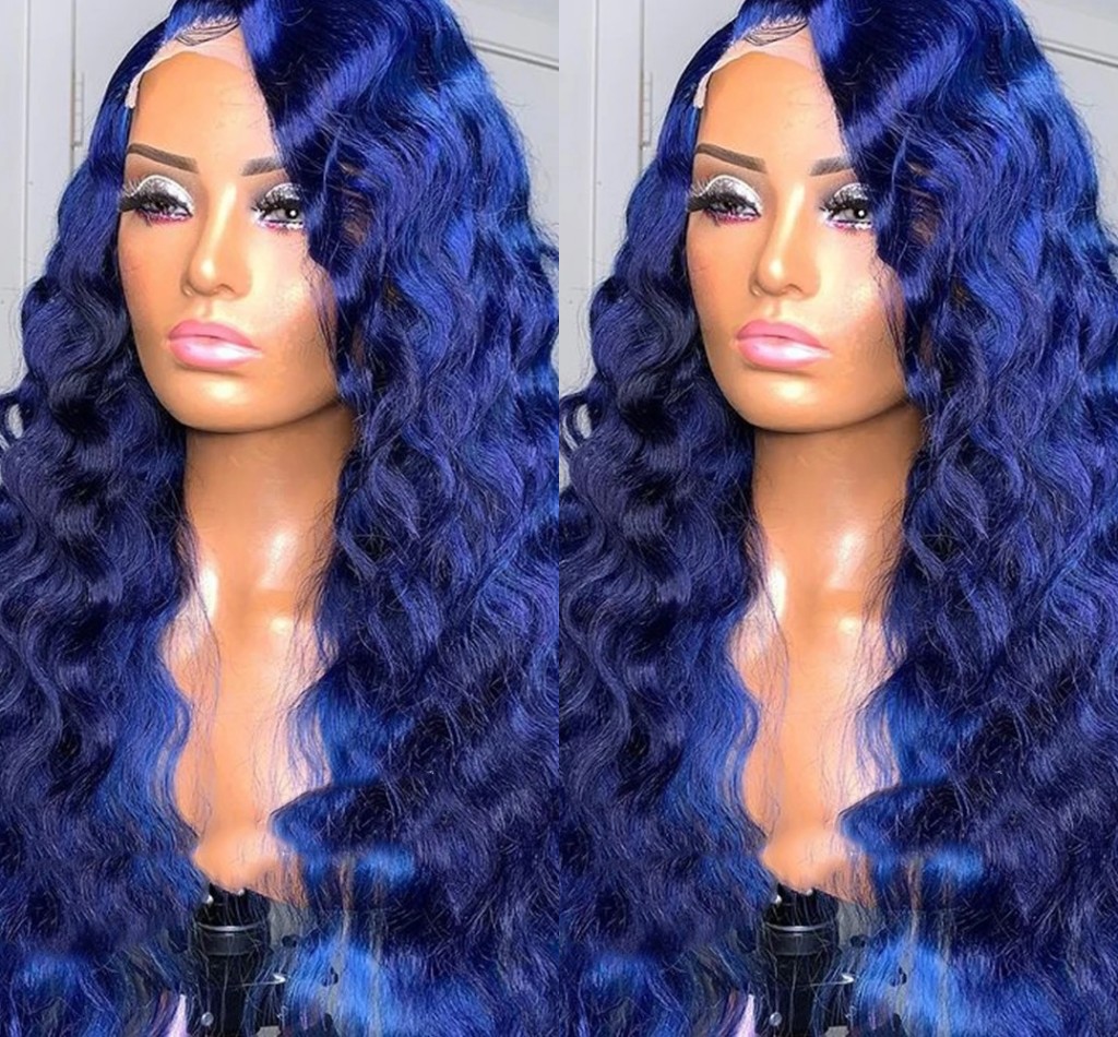 Free shipping Free Part Dark Blue/ Bury/613 Blonde Lace Front Wigs 13x4 Synthetic Glueless Preplucked Kinky Curly Wig for Black Women