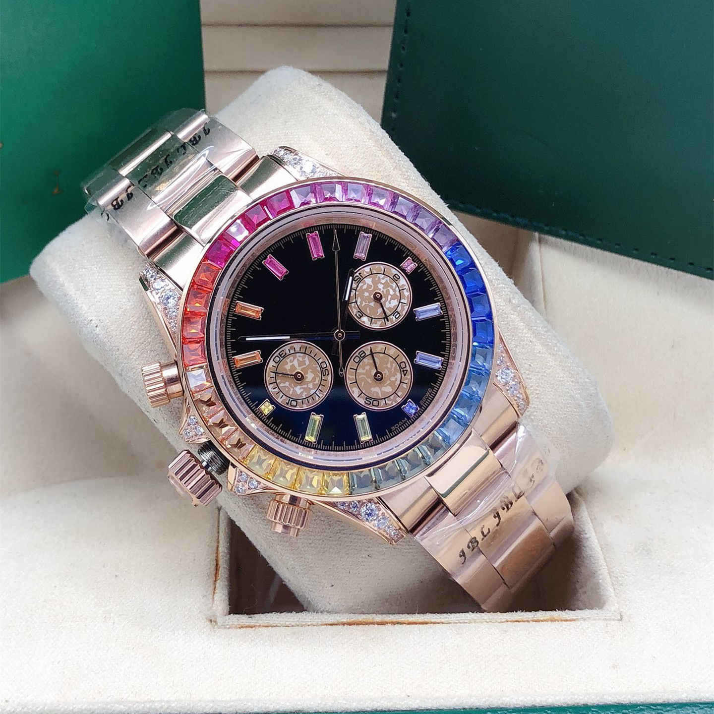 Luxury Classic 40MM rainbow ring watchband for men and women, automatic mechanical movement of high-quality stainless steel watches
Luxury Classic 40MM rainbow ring watchband for men and women, automatic mechanical movement of high-quality stainless steel watches