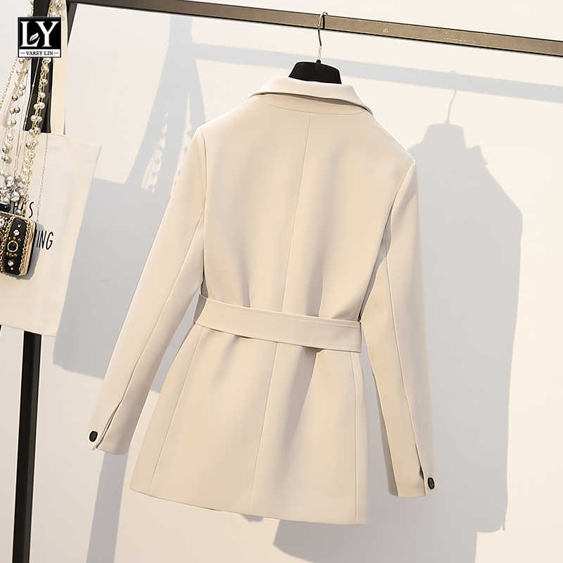 LY VAREY LIN Spring Autumn Women Elegant Slim Blazer Jacket Fashion One Button Solid Color Office Lady Suit Coat with Belt 210526
