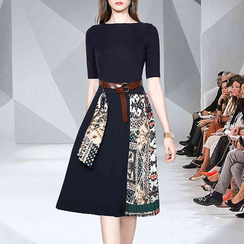 Summer Women Casual Pleated Dress with Slim Office Short Sleeve O-Neck Midi Dresses D9N303Q 210416