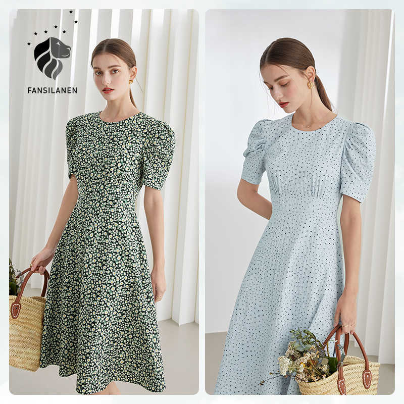 FANSILANEN Short Sleeve Round Neck High Waist French Retro Floral Dress Summer Fresh Puff Skirt Women 210607, Green
FANSILANEN Short Sleeve Round Neck High Waist French Retro Floral Dress Summer Fresh Puff Skirt Women 210607, Green