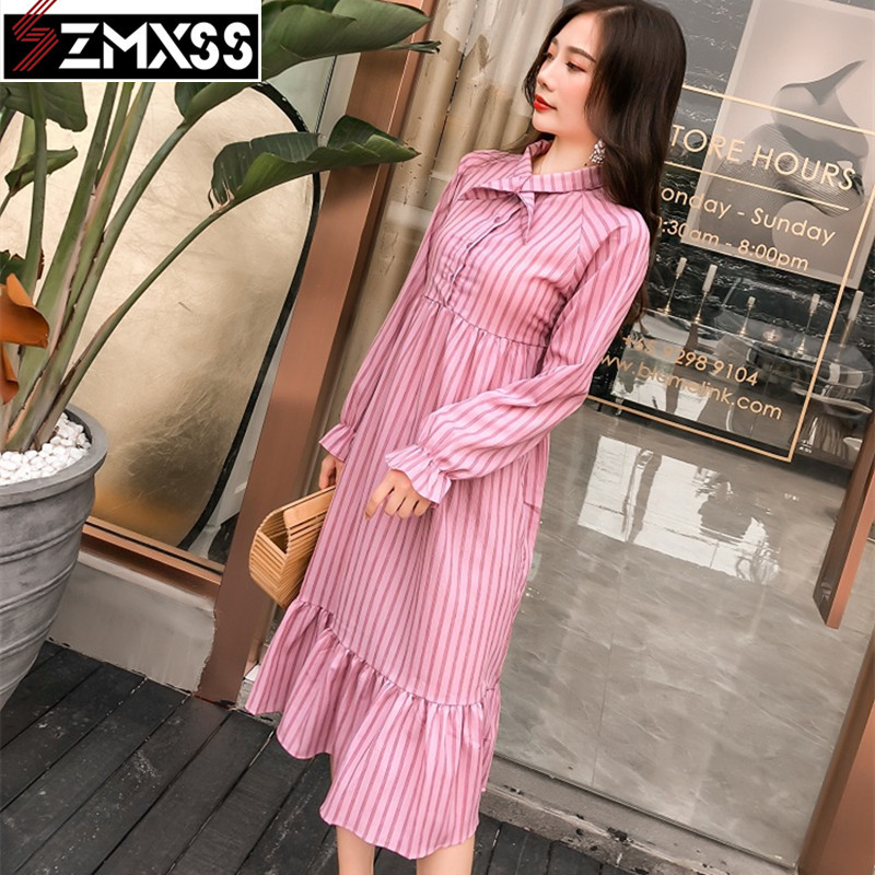 SZMXSS New Fall Long Sleeve Dress Dot Temperament Dress Female Loose Vintage Dress Casual A-Line Lantern Sleeve Dresses 210409