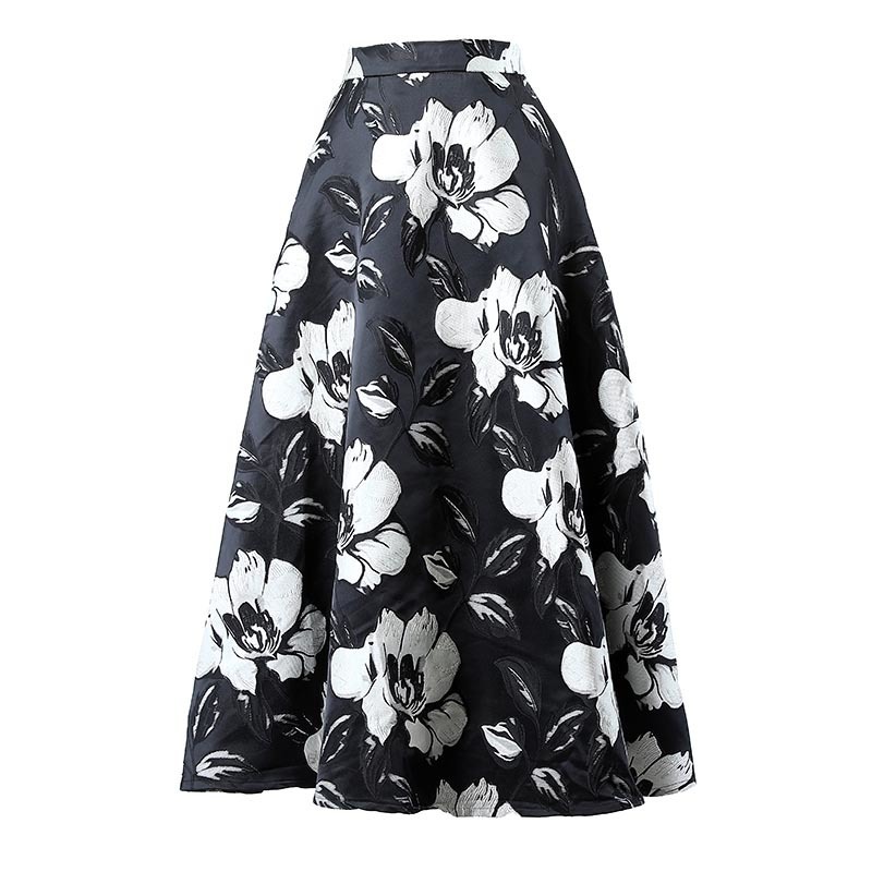 Vintage Printed Floral Skirt For Women High Waist A Line Midi Skirts Female Fashion Clothing Autumn 210521