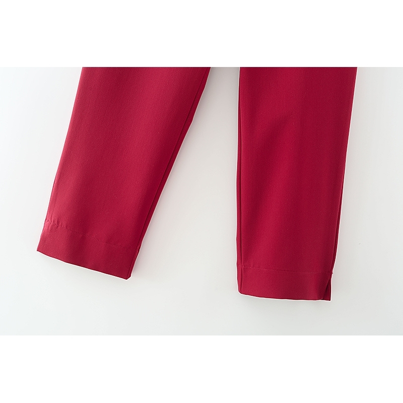 Elegant Women Chic Solid Red Straight Trousers Fashion Ladies Drawsting Pants Streetwear Female Causal Long 210430