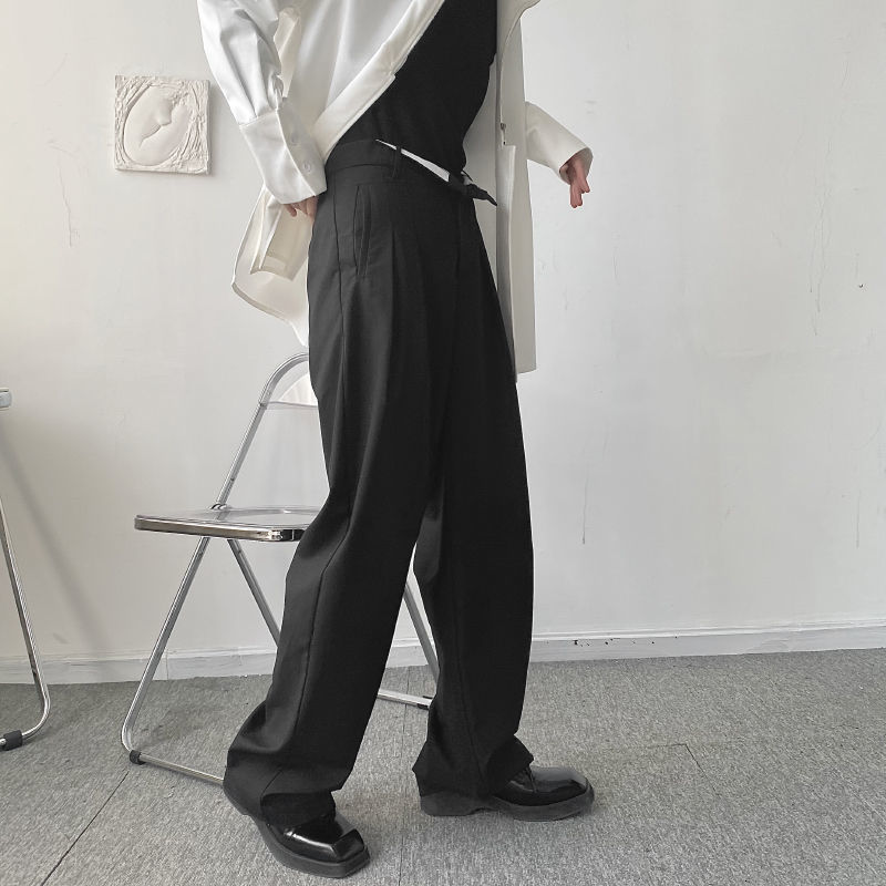 IEFB Men's Wear Contrast Color High Waist Loose Wide Leg Trousers Floor Long Suit Pants Male Straight Trousers 9Y7238 210524