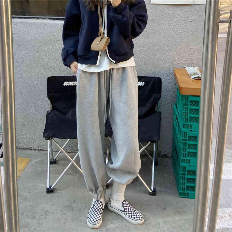 Spring Autumn Casual Sportspants Trousers Elegant Minimalist High Waist Straight Pants Women Female 210421