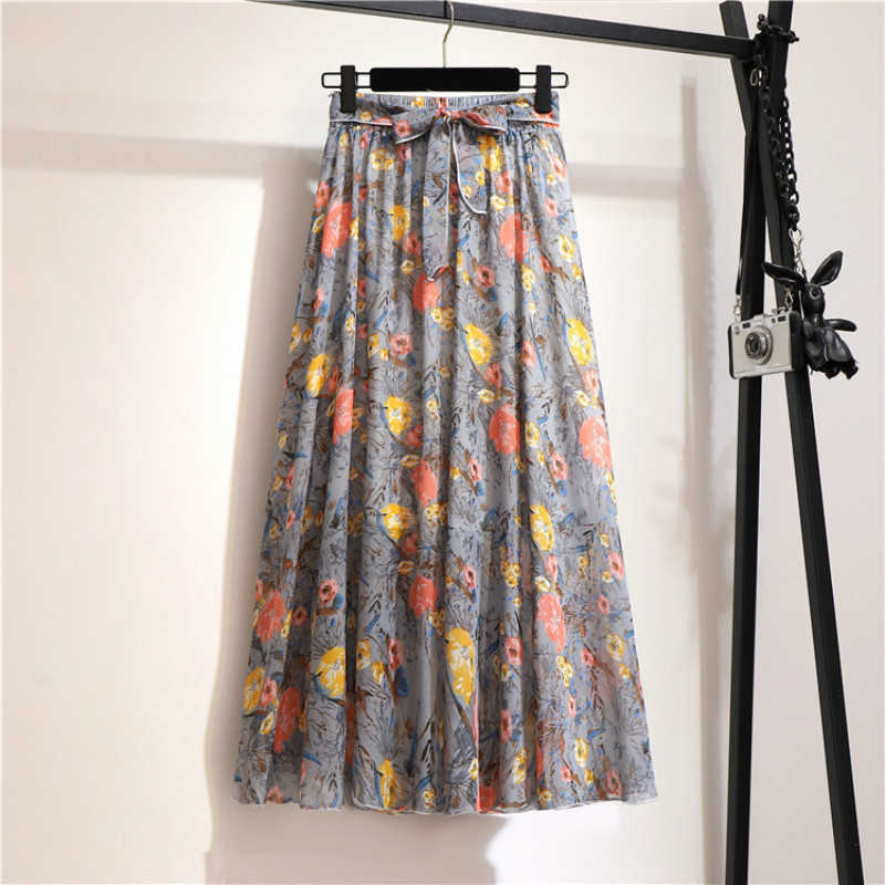 TFETTERS 22 Color Chiffon Floral Long Skirt Spring/summer Bohemian High Waist Beach Womens Clothing 210621
