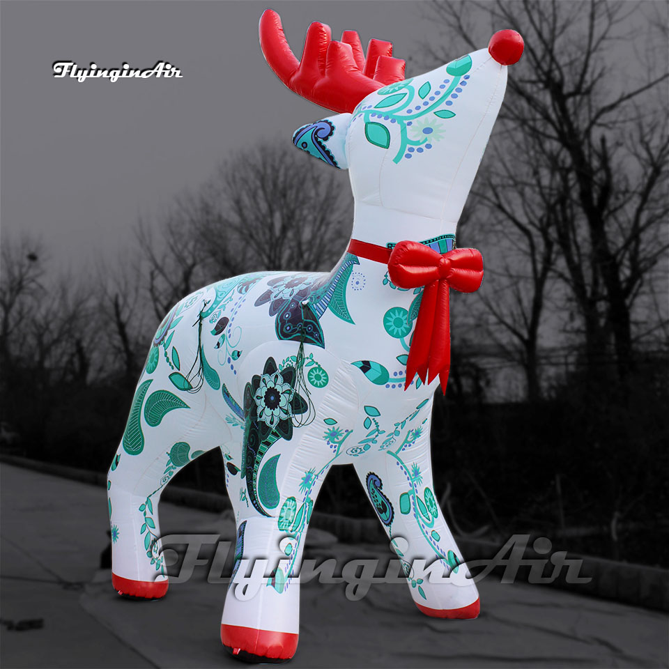 Personalized Christmas Character Model White Inflatable Reindeer 5m Winter Cartoon Animal Mascot Blow Up Deer Balloon For Yard And Park Decoration