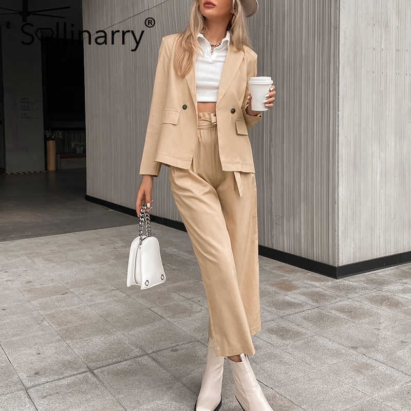 Sollinarry Elegant office lady long sleeves blazer suit apricot Elastic waist lace up solid pant suits Female pocket blazer set 210709
Sollinarry Elegant office lady long sleeves blazer suit apricot Elastic waist lace up solid pant suits Female pocket blazer set 210709