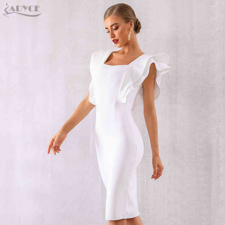 Adyce New Summer Women Black Bodycon Bandage Dress Sexy Ruffles Butterfly Sleeve Club Celebrity Evening Runway Party Dress 210331