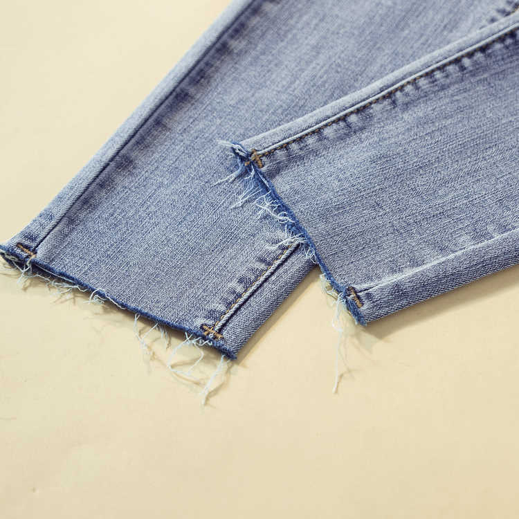 Women's jeans summer high waist slim was tall and thin versatile light blue tight feet pants 210922