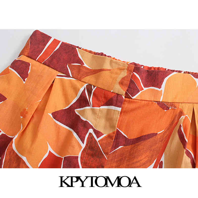 Women Chic Fashion With Darts Printed Bermuda Shorts Vintage High Elastic Waist Side Pockets Female Short Pants 210416