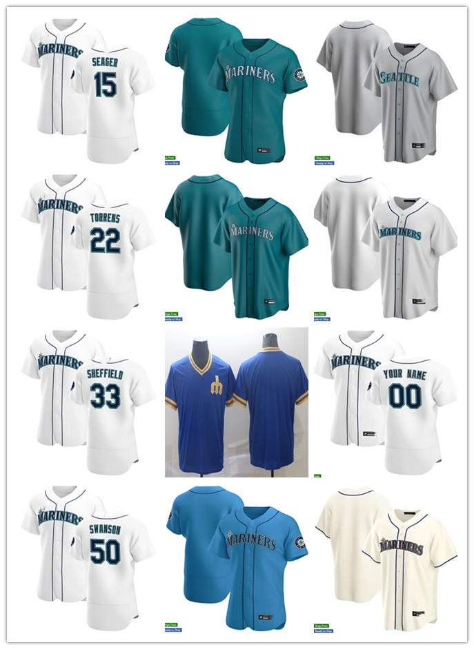 Men Women Youth 15 Kyle Seager 33 Justus Sheffield 50 Erik Swanson 22 Luis Torrens Custom Baseball Jersey Blank green gray white, Blue;black
Men Women Youth 15 Kyle Seager 33 Justus Sheffield 50 Erik Swanson 22 Luis Torrens Custom Baseball Jersey Blank green gray white, Blue;black