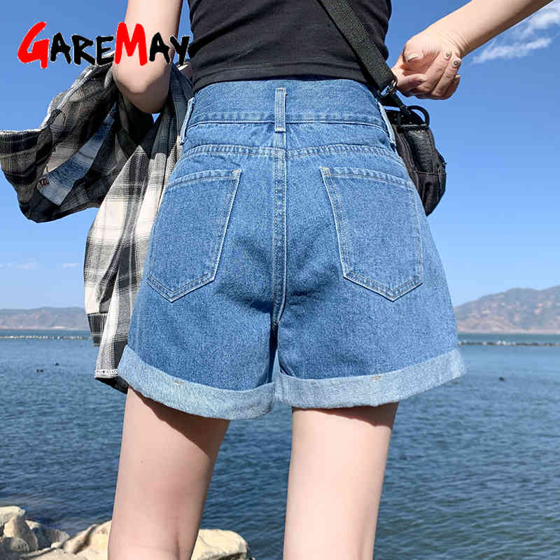 White Denim Shorts for Women Wiht High Waist Casual Wide Leg Loose Blue Intage Female Summer Shorte Femme 210428