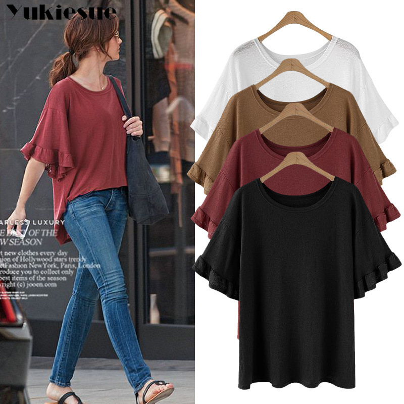 summer women's tshirt top female T-shirt short sleeve ruffles T-shirts for women t shirt woman tee shirt femme tops plus size 210519, Black
summer women's tshirt top female T-shirt short sleeve ruffles T-shirts for women t shirt woman tee shirt femme tops plus size 210519, Black