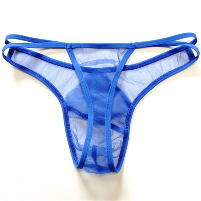 Sexy Mens Briefs G-String Erotic Lingerie Panties Low Waist Jockstraps Pouch Sheer Hollow Out Gauze See-through Thongs Underwear Underpants