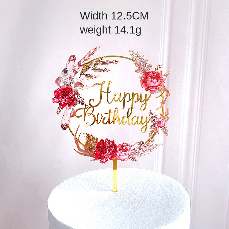 Color Printing Flowers Acrylic Cake Insertion Birthday Wedding Happy Cake Decoration(The logistics price Pls Contact us)