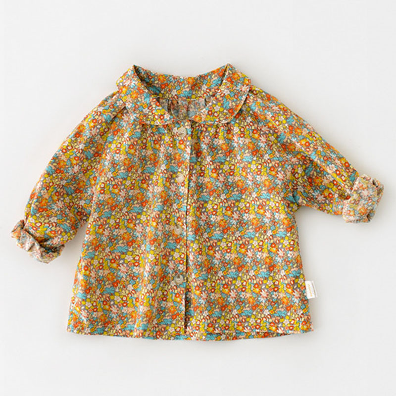 Kids Girl Long Sleeve Doll Collar Floral Shirt Spring Autumn Infant Baby born Clothes 210429