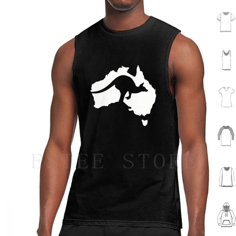 

Men' Tank Tops Australia Kangaroo Vest Cotton Map Flag Continent Down Under Tasmania, M-tank-gray