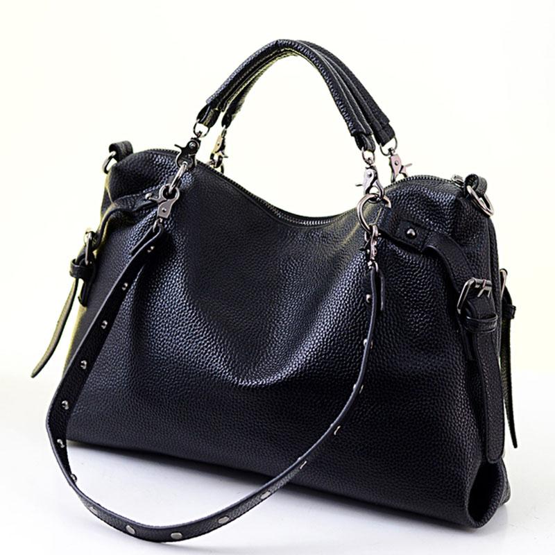 Duffel Bags Rivet Women's PU Leather Handbag Fashion Silver/Black Cowhide Women Messenger One Shoulder Big