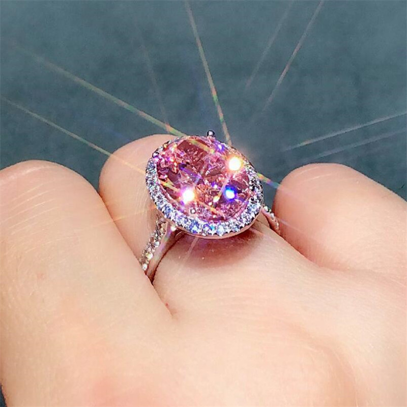 Choucong Brand Wedding Rings Luxury Jewelry 925 Sterling Silver Large Pink Topaz CZ Diamond Gemstones Eternity Women Engagement Band Ring For Lover Gi