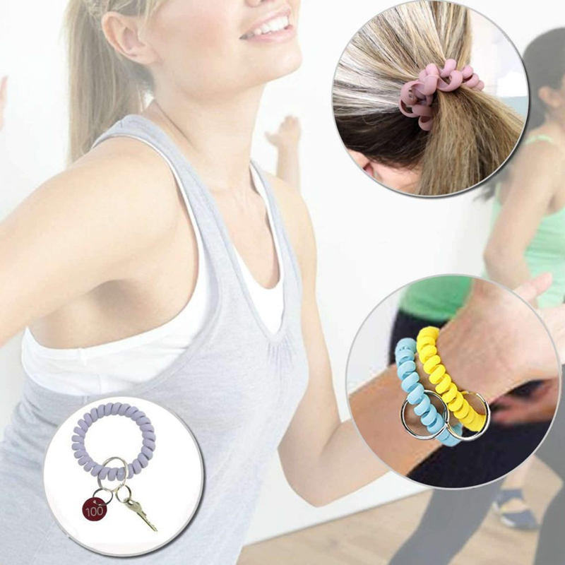 Wrist Coil Keychains Wristband Spring Spiral Stretchy Key Rings Holder Elastic Fashion Hairband Plastic Phone Rope Cord Wire Keyrings Chains for Gym P