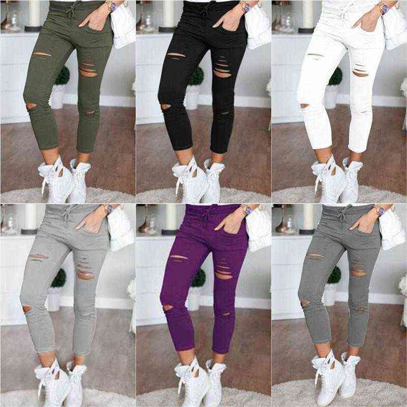 Fashion Streetwear Leggings Womens Skinny Slim Ripped Pencil Pants Jeggings Stretchy Distressed Jeans Casual 211129