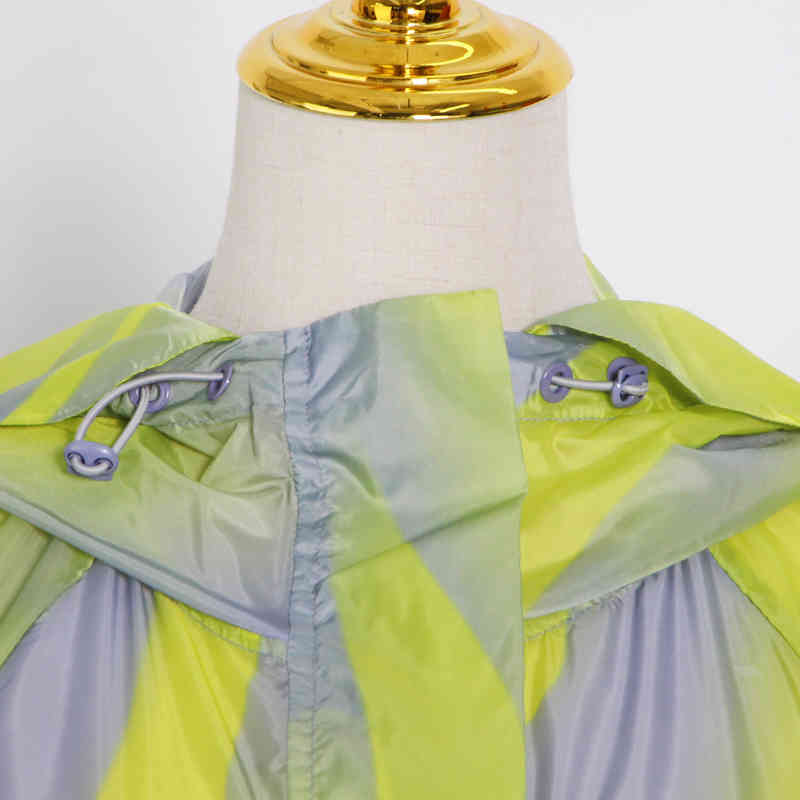 Loose Drawstring Print Coat For Women Hooded Long Sleeve Hit Color Casual Coats Female Fashion Clothing 210524