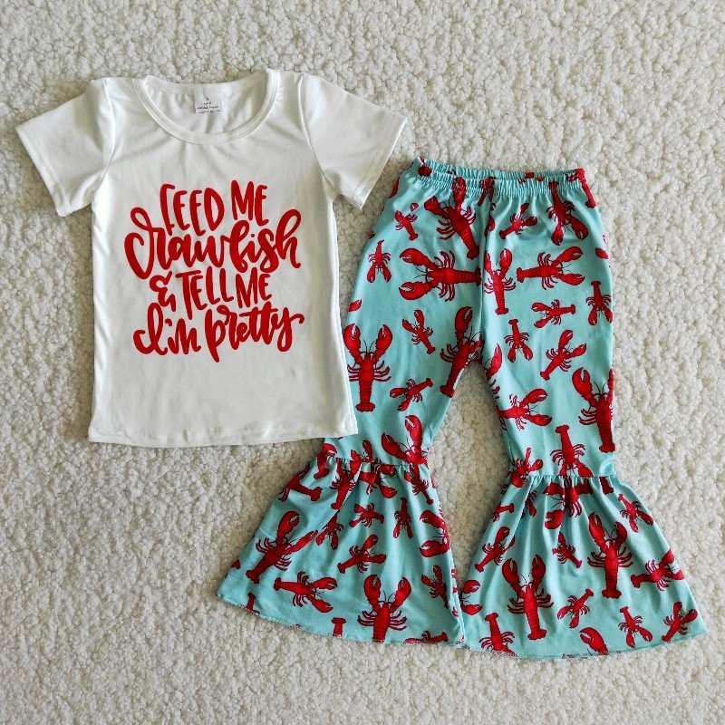 Wholesale Baby Girl Boutique Shrimp Clothes Cross Short Sleeve Red Crayfish Shirt Bell-bottomed Pants Children Set Kids Crawfish X0401, White
Wholesale Baby Girl Boutique Shrimp Clothes Cross Short Sleeve Red Crayfish Shirt Bell-bottomed Pants Children Set Kids Crawfish X0401, White