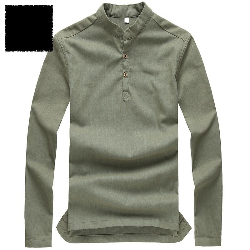 Mens Pullover Linen Cotton Shirts Full Sleeve Summer Breathable Quality Casual Slim Fit Solid TS-121 Men's
