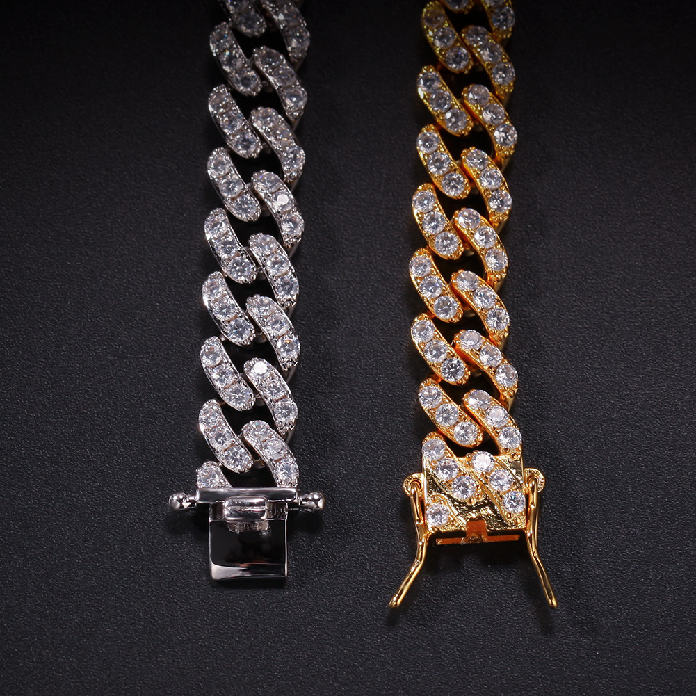 Iced Out Miami Cuban Link Chain Silver Mens Gold Chains Necklace Bracelet Fashion Hip Hop Jewelry 9MM