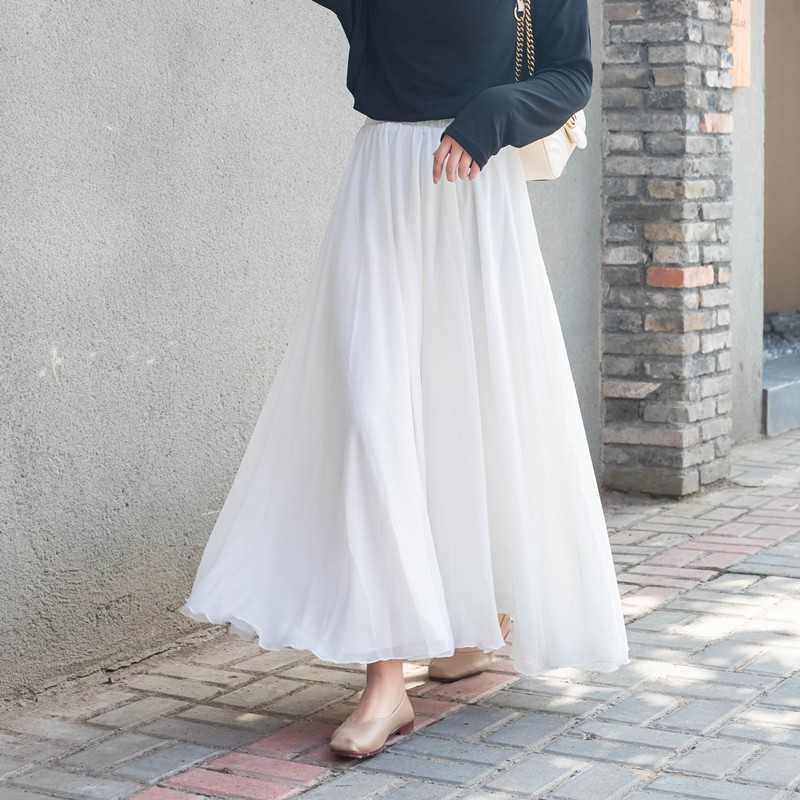 3 Layer Chiffon Long Skirts For Women Elegant Casual High Waist Boho Style Beach Maxi Saias 80/90/100cm Spring SK273 210619