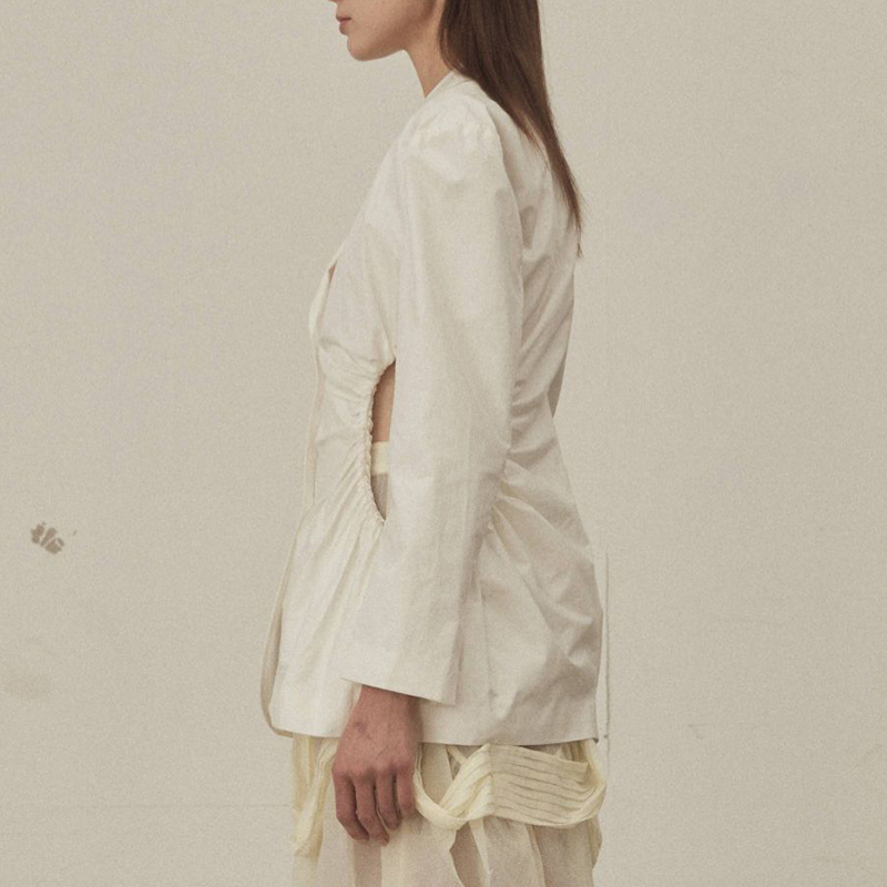 VGH Casual White Tunic Blazer For Women Notched Long Sleeve Hollow Out Minimalist Blazers Female Fashion New Clothing Tide 210421