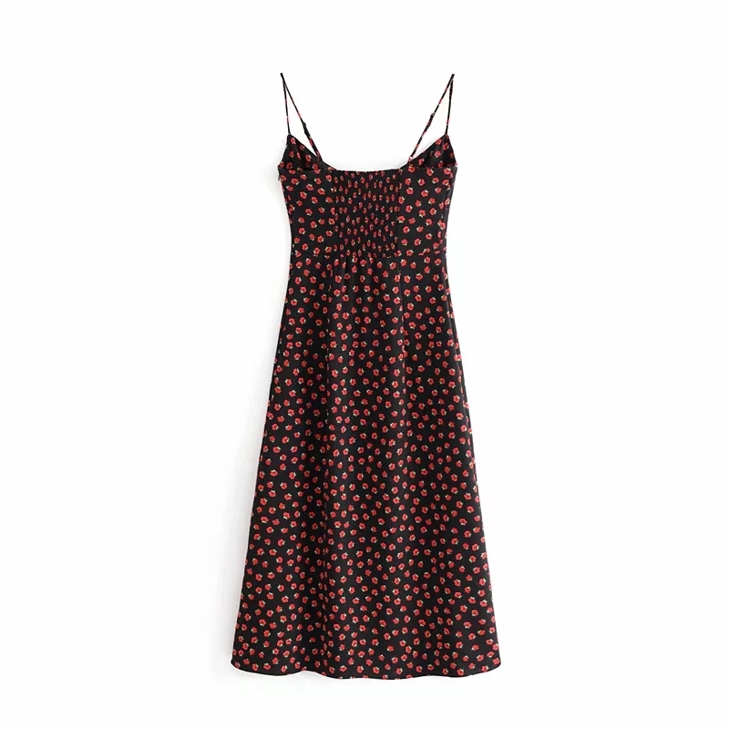 Summer Spaghetti Straps sexy dress vintage boho black floral long dress women casual dresses elegant robe femme korean vestidos 210409
