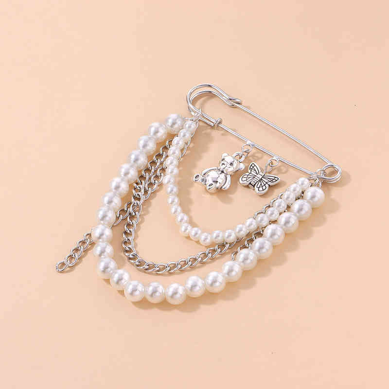 Brooch Jewelry Products Butterfly Bear Pearl Chain Fashion Multi Element Pin Accessories