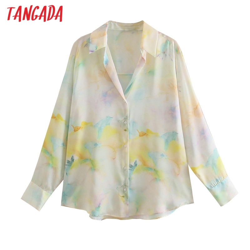 Women Retro Oversized Tie Dye Blouse Long Sleeve Chic Female Casual Loose Shirt Blusas Femininas 5Z72 210416