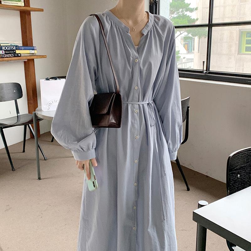 Casual Dresses Autumn Simple Wild Blue V Neck Single-breasted Lantern Sleeve Dress Women Sashes Slim Solid Long Vestido Mujer Minimalism, Black;gray
Casual Dresses Autumn Simple Wild Blue V Neck Single-breasted Lantern Sleeve Dress Women Sashes Slim Solid Long Vestido Mujer Minimalism, Black;gray