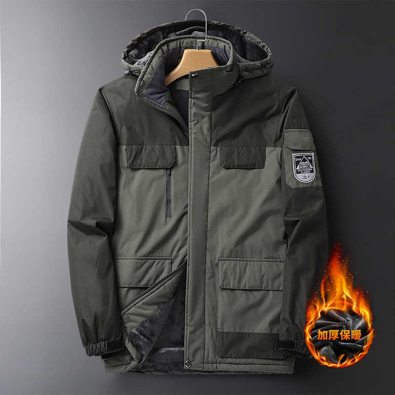 Men's Large Size Jacket Winter Outerwear Oversize Coat Fleece Down Warm Parka Male 9XL Big 8XL Hooded Waterproof Jacket Men 211014