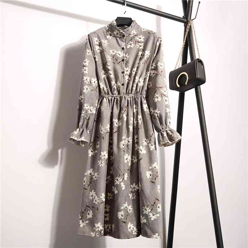 Long Sleeve Winter Dress Women Fashion Corduroy Autumn Elegant es Female Clothes 1474 45 210508
