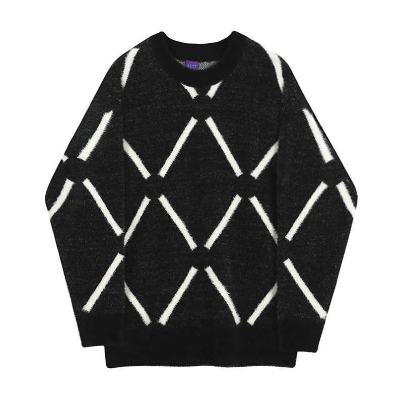 IEFB Plush plaid sweater men's autumn winter Korean fashion loose vintage kintwear thickened pullogers tops round collar 9Y4553 211008