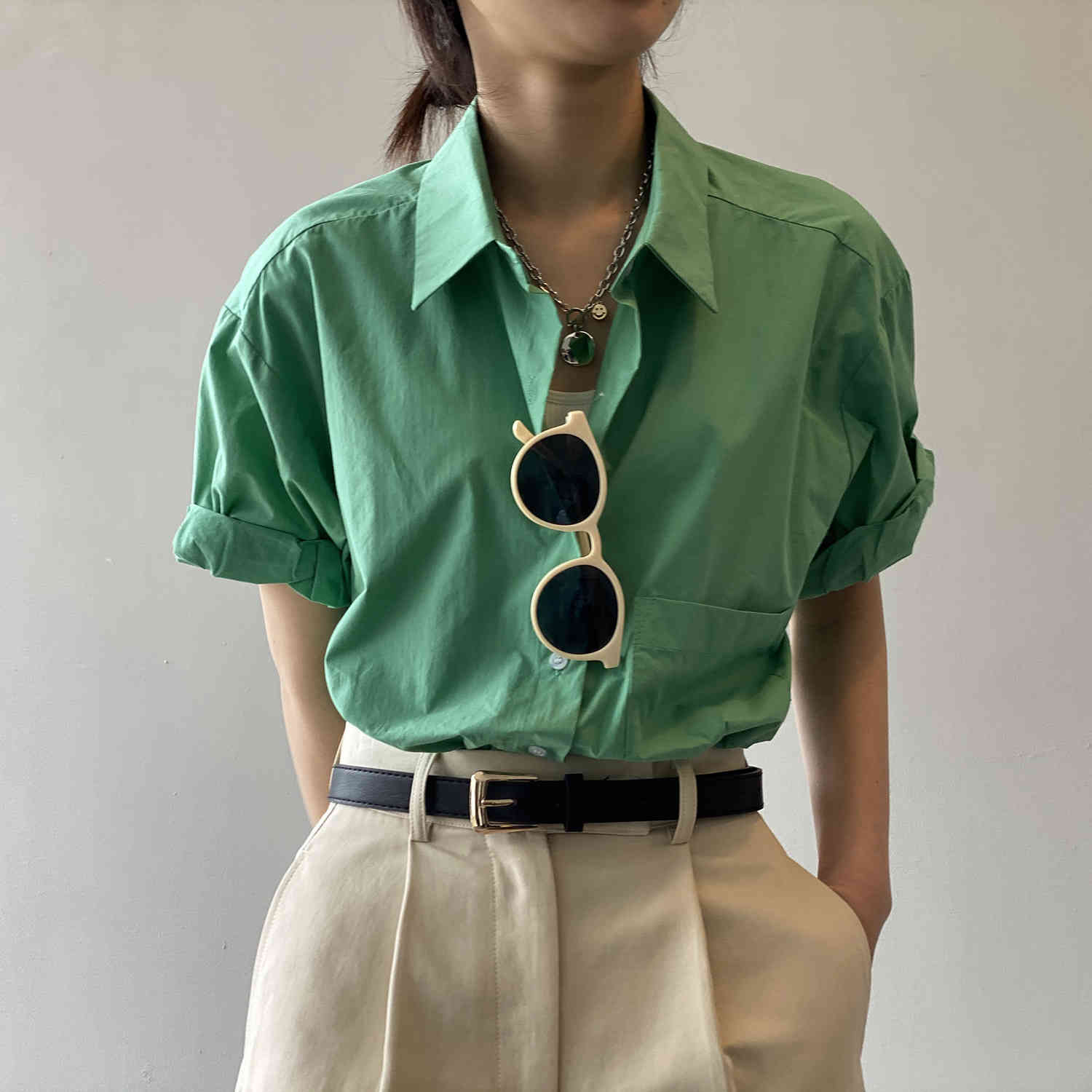 Korean Solid Women Shirt Tops Summer Short Sleeve Turn-down Collar Blouses Office Ladies Stylish Blusas Femme 210514
