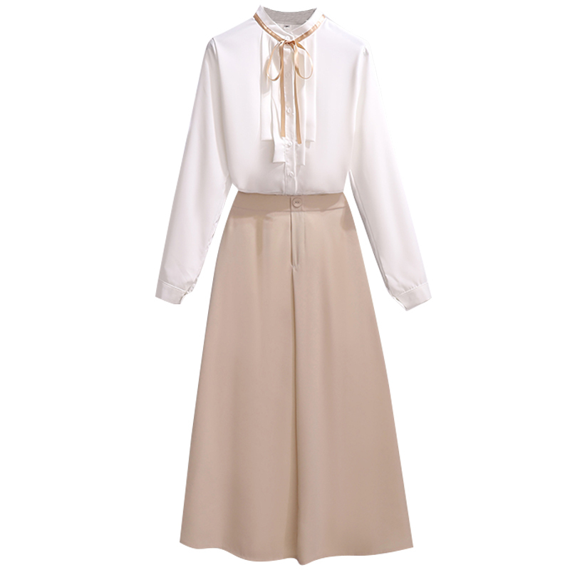 Fairy Skirt Suit Chiffon Blouse Top Long Shirt With Long Sleeves Autumn Coat Of Long Skirts Suits Women Office Otufit Set Cloth 210515