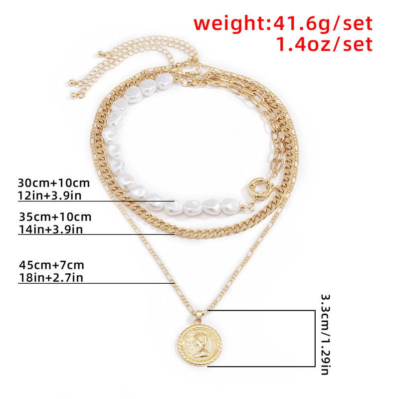 Trendy Alien Pearl Chain Splicing Multilayer Necklace for Women Girl Vintage Coin Portrait Pendant Necklaces Party Jewelry Y0420