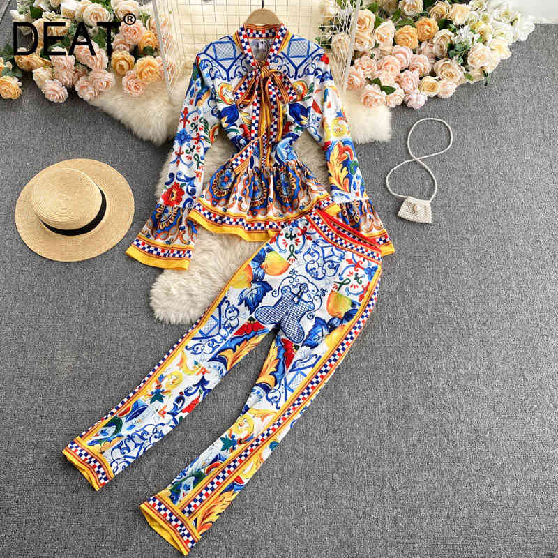Women Stand Neck Printing Belt Long Pants Arrivals Two Piece Set Fashion Temperament Spring Summer 11D87 210525, Blue
Women Stand Neck Printing Belt Long Pants Arrivals Two Piece Set Fashion Temperament Spring Summer 11D87 210525, Blue