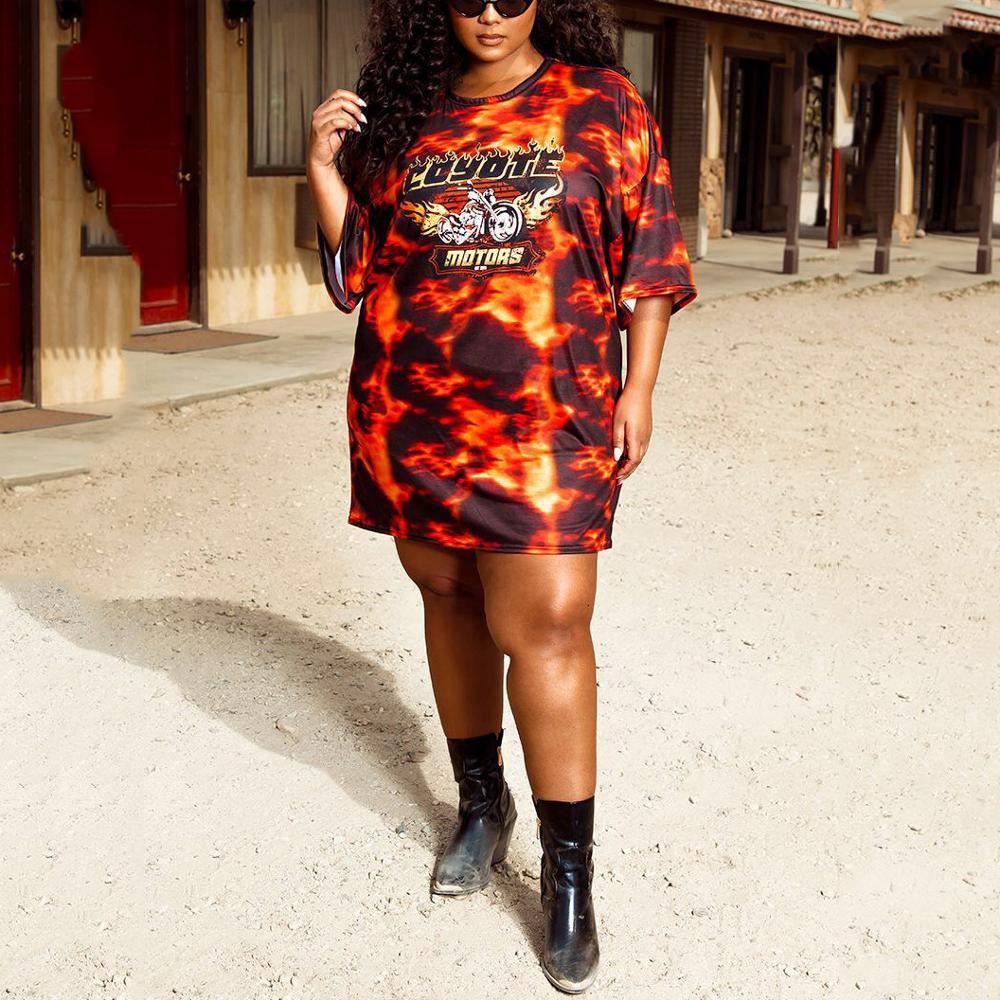 African 4xl 5xl Plus Size Dress Red Printed Pullovers Short Sleeve Loose Causal Evening Night Club Wear Cloth Dresses 210510