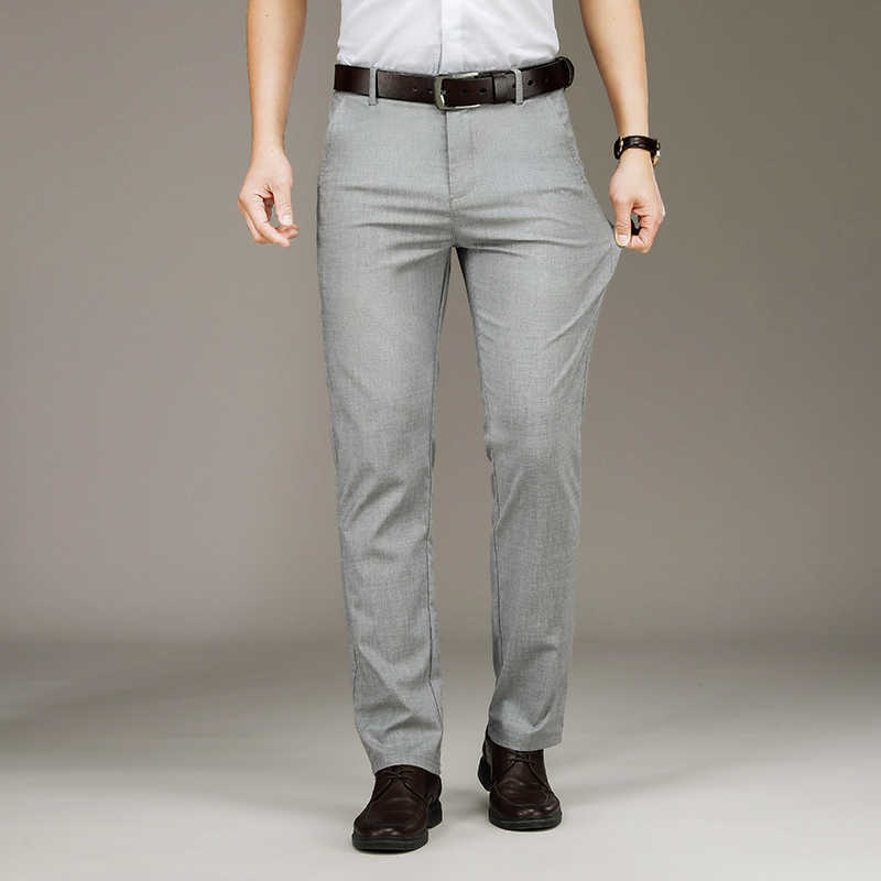Summer High Waist Linen Men's Pants Loose Thin Breathable Work Wide Legs Classic Business Blue Trausers Male Large Size 35 40 42 211008