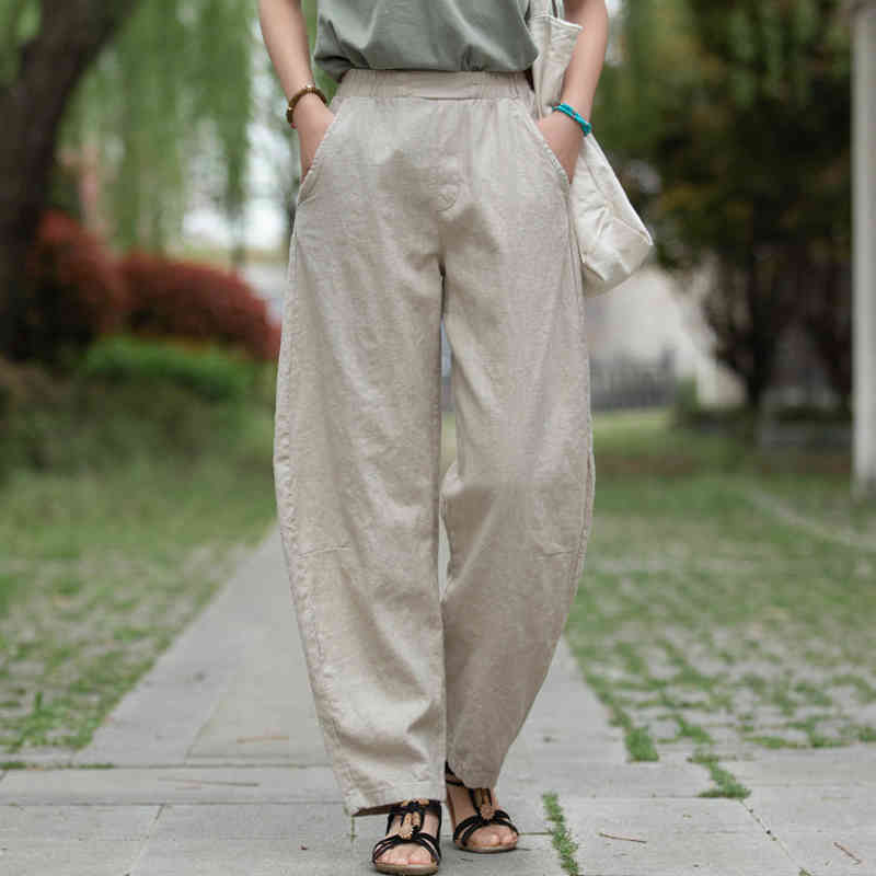 Johnature Women Straight Long Pants Elastic Waist Casual Vintage Cotton Linen Trouser Summer Solid Color Female Pants 210521
Johnature Women Straight Long Pants Elastic Waist Casual Vintage Cotton Linen Trouser Summer Solid Color Female Pants 210521