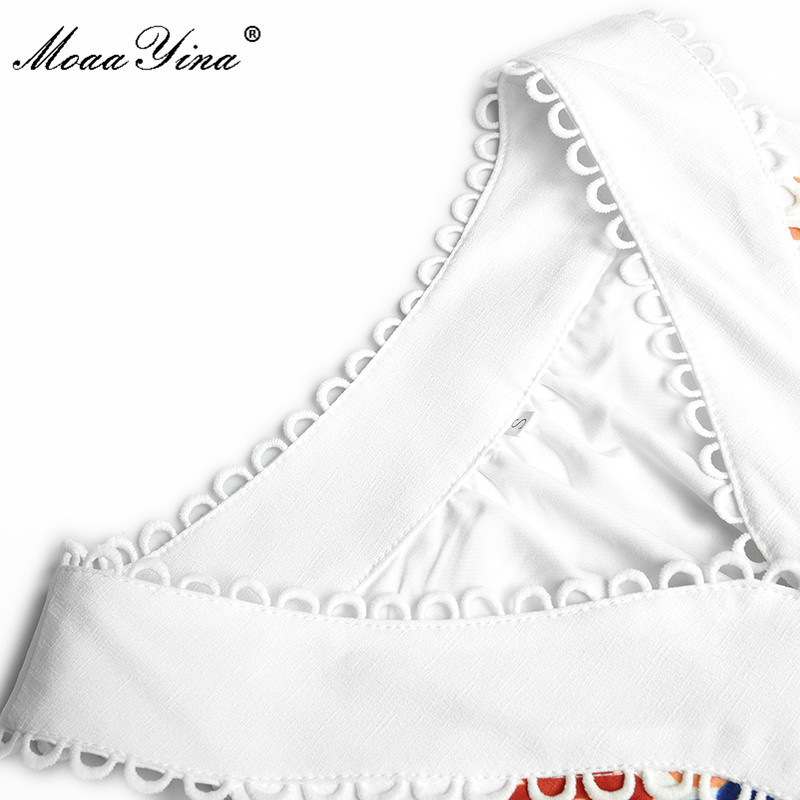 Summer Floral Elegant White Dress Women's V-Neck sleeveless High waist Printed Vacation Midi Vestidos 210524